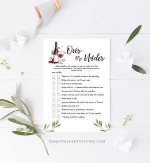 Editable Over or Under Bridal Shower Game Wine Tasting Vineyard Grapes Wedding Shower Activity Download Corjl Template Printable 0234