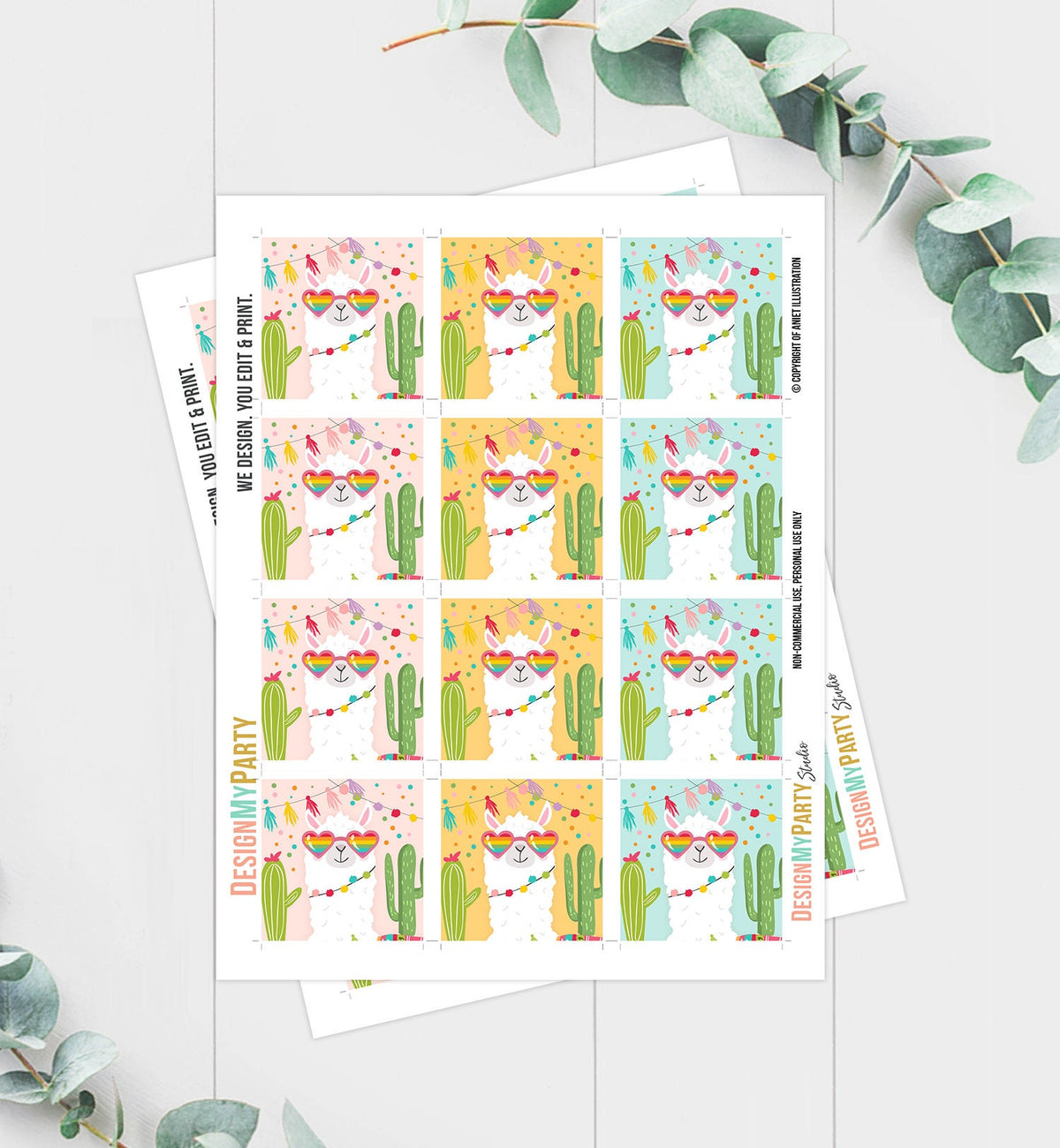 Llama Cupcake Toppers Favor Tags Birthday Party Decoration Fiesta Mexican Llama Party Cactus Sunglasses Digital Download Printable 0079