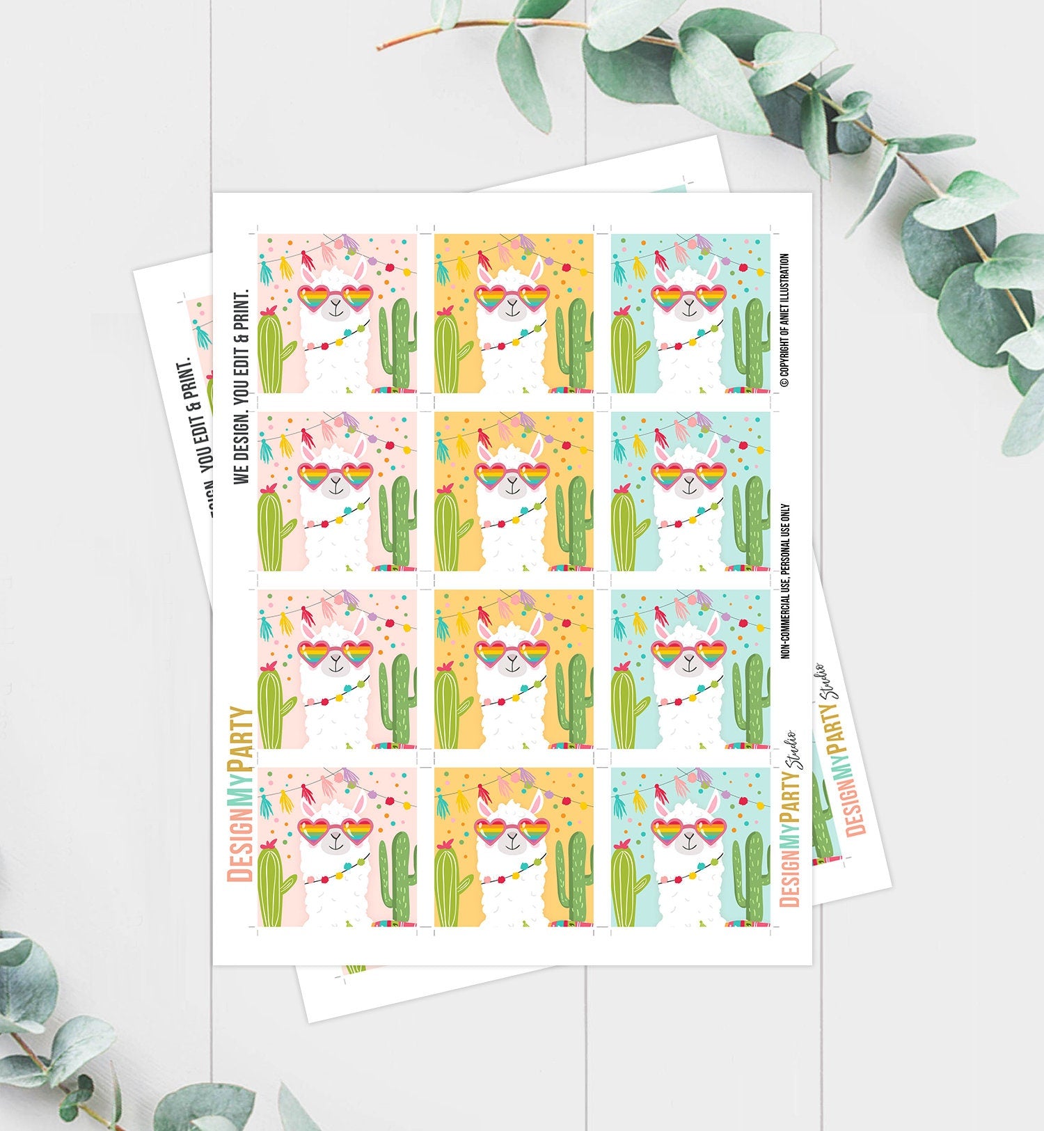 Llama Cupcake Toppers Favor Tags Birthday Party Decoration Fiesta Mexican Llama Party Cactus Sunglasses Digital Download Printable 0079