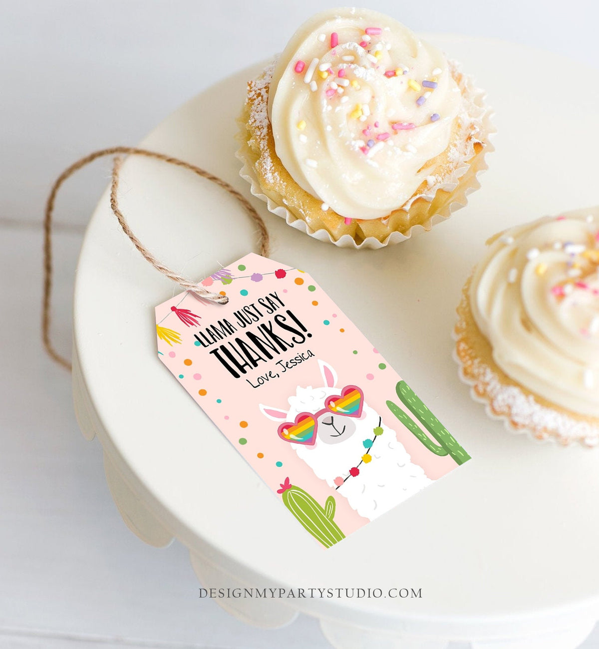 Editable Llama Favor Tags Llama Thank You Tags Fiesta Cactus Alpaca Mexican Llama Party Favor Tags Girl Pink Sunglasses Corjl Template 0079