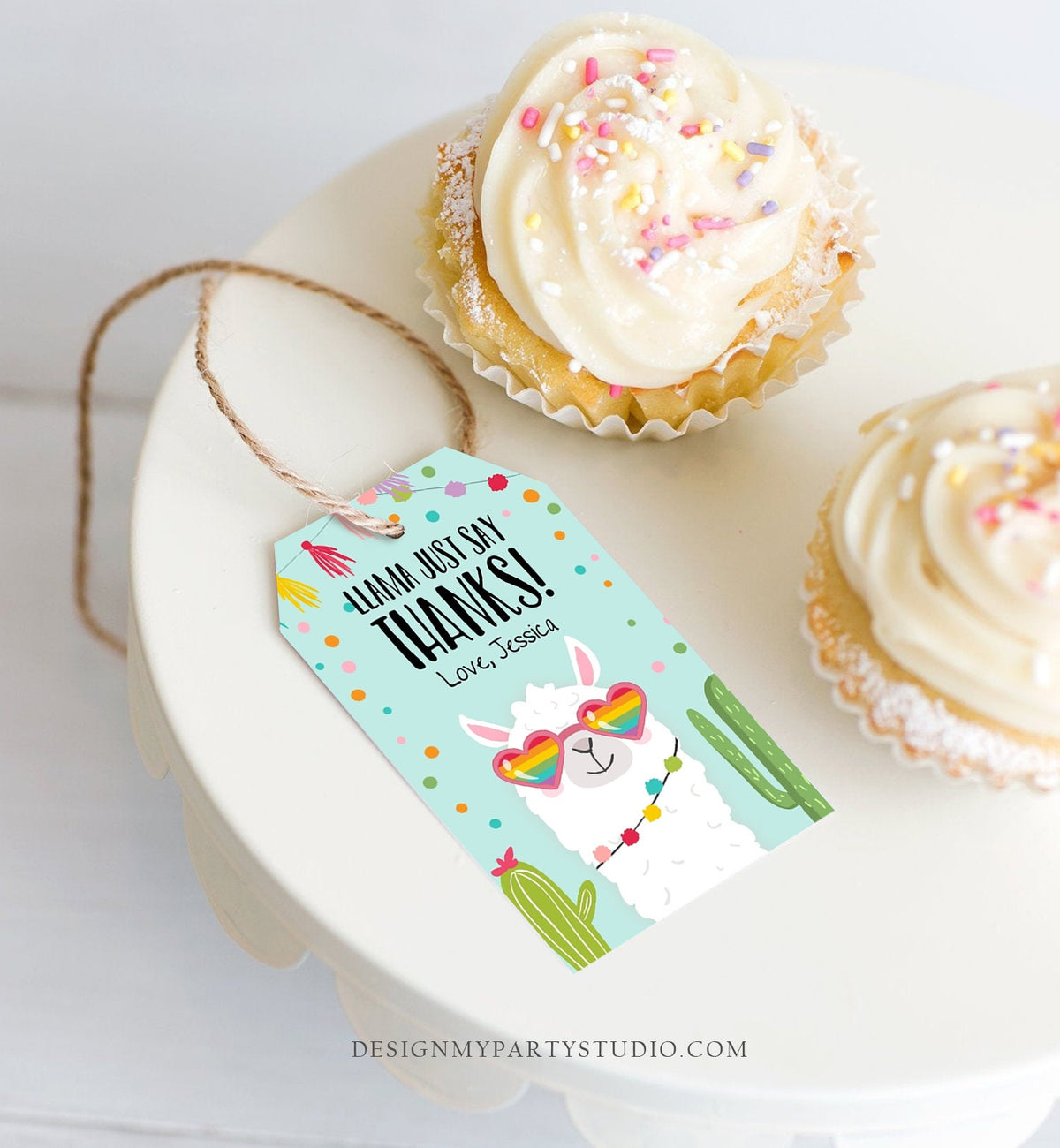 Editable Llama Favor Tags Llama Thank You Tags Fiesta Cactus Alpaca Mexican Llama Party Favor Tags Blue Girl Sunglasses Corjl Template 0079