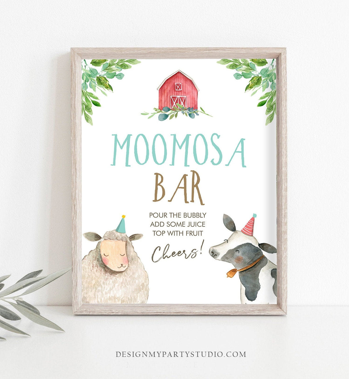 Moomosa Bar Farm Animals Birthday Party Sign Mimosa Bar Sign Table Decor Barnyard Party Animals Boy Baby Shower Cow Sheep Printable 0155