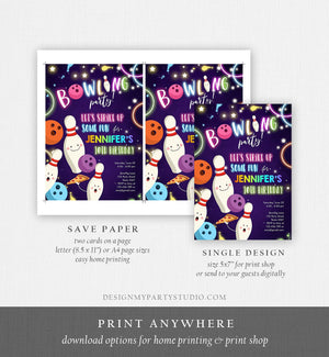 Editable Bowling Birthday Invitation Strike Up Some Fun Bowling Party Girl Pizza Rainbow Neon Instant Download Printable Template Corjl 0172