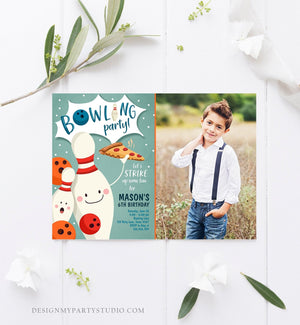 Editable Bowling Birthday Invitation Strike Up Some Fun Boy Bowling Party Pizza Blue Orange Instant Download Printable Template Corjl 0324