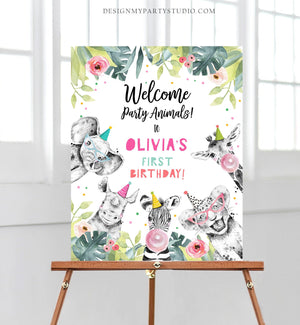 Editable Party Animals Welcome Sign Party Animal Sign Zoo Safari Welcome Jungle Sign Birthday Animals Girl Template PRINTABLE Corjl 0322
