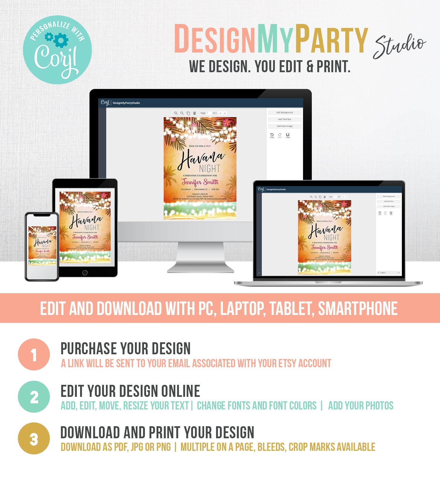 Editable Havana Nights Invitation Night in Havana Birthday Vintage Beach Download Cuban Digital Download Evite Template Printable 0287