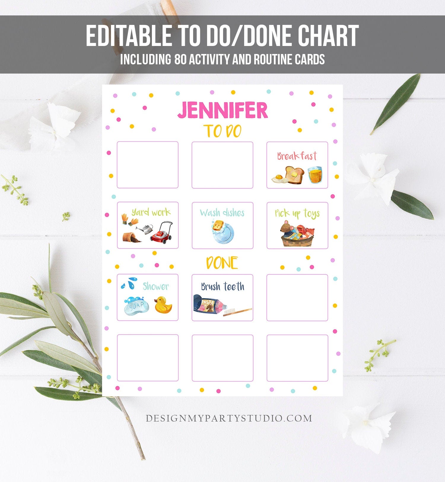 Editable Visual Schedule Kids Daily Routine Chart 80 Cards Chores School Homeschool To Do Preschoolers Calendar Daycare Template 0341