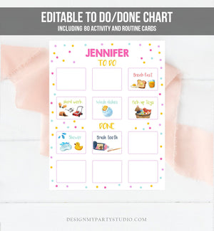 Editable Visual Schedule Kids Daily Routine Chart 80 Cards Chores School Homeschool To Do Preschoolers Calendar Daycare Corjl Template 0341