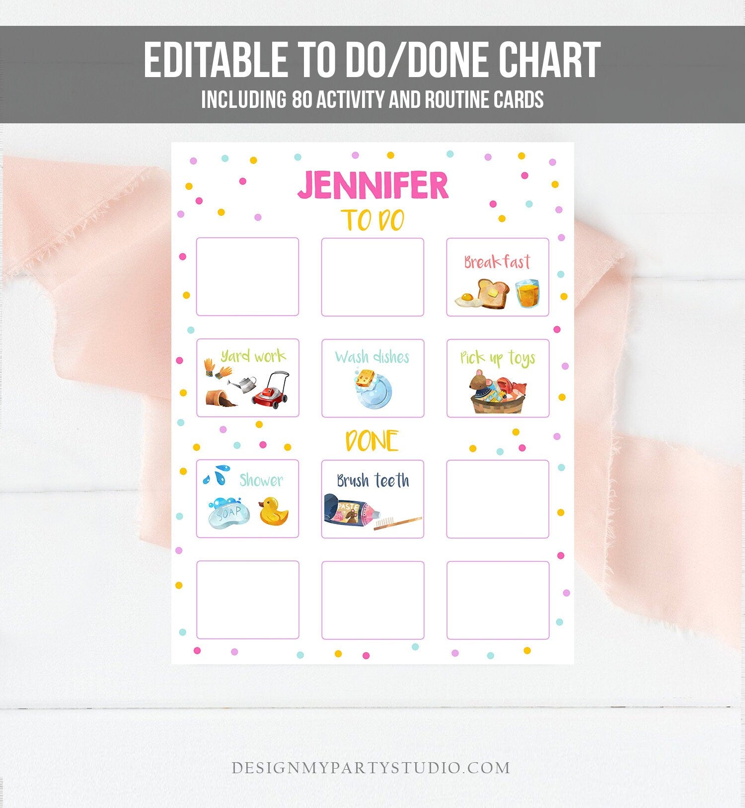 Editable Visual Schedule Kids Daily Routine Chart 80 Cards Chores School Homeschool To Do Preschoolers Calendar Daycare Template 0341