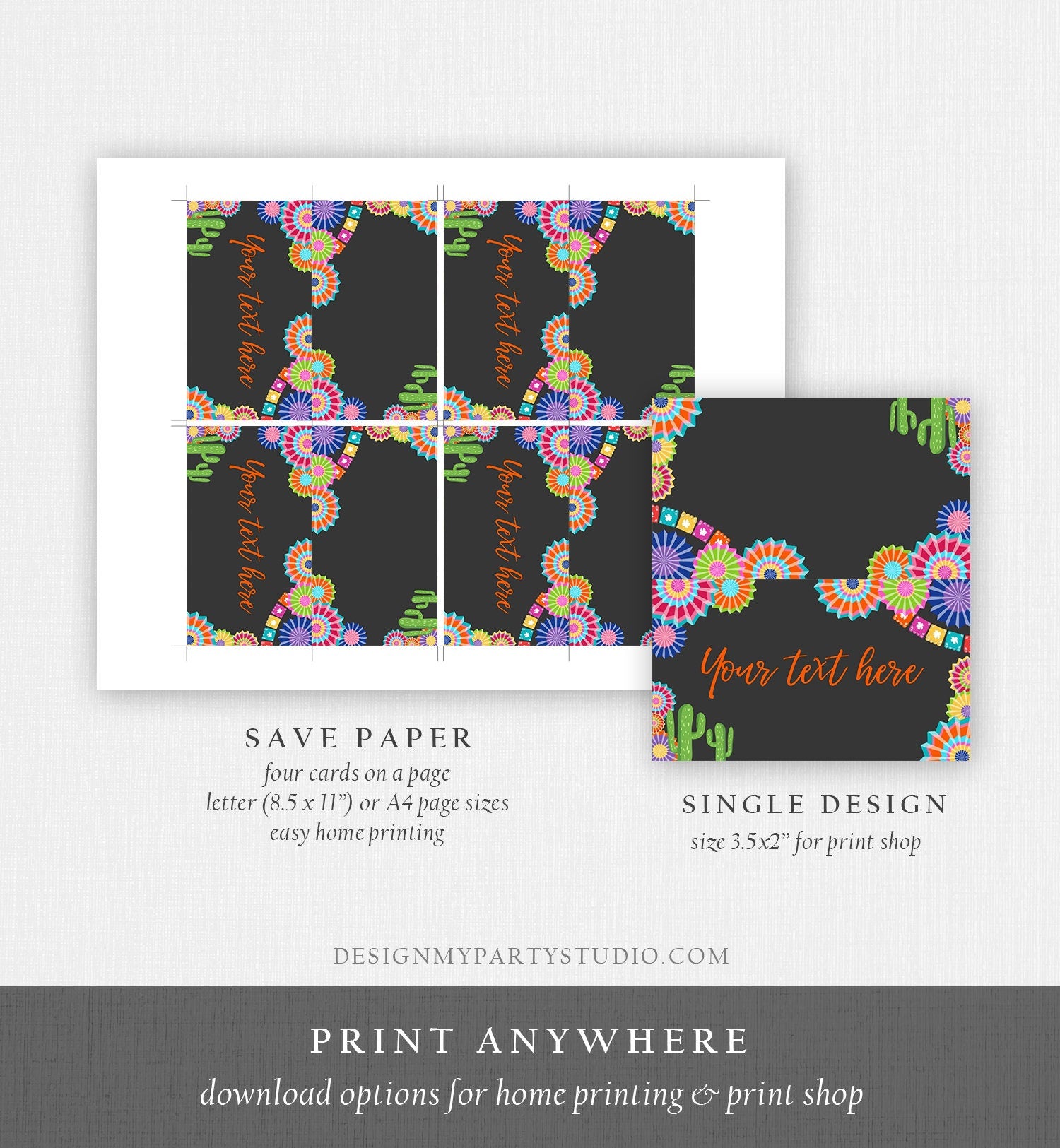 Editable Fiesta Cactus Food Labels Fiesta Party Place Card Tent Card Birthday Baby Shower Mexican Fiesta Confetti Decor Corjl Template 0236