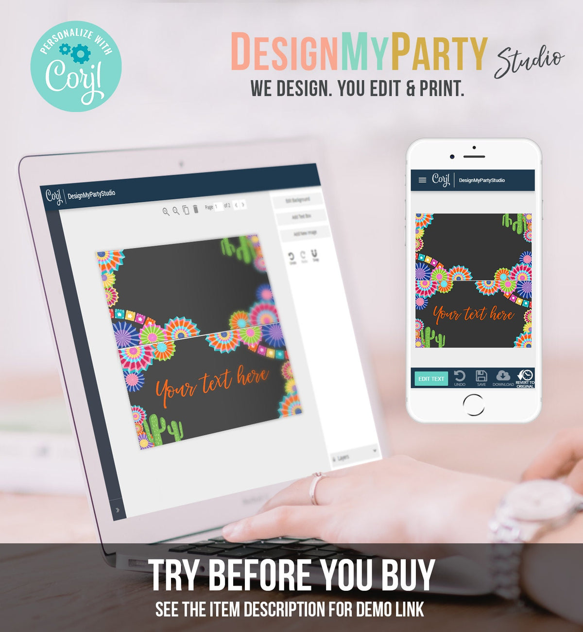 Editable Fiesta Cactus Food Labels Fiesta Party Place Card Tent Card Birthday Baby Shower Mexican Fiesta Confetti Decor Corjl Template 0236