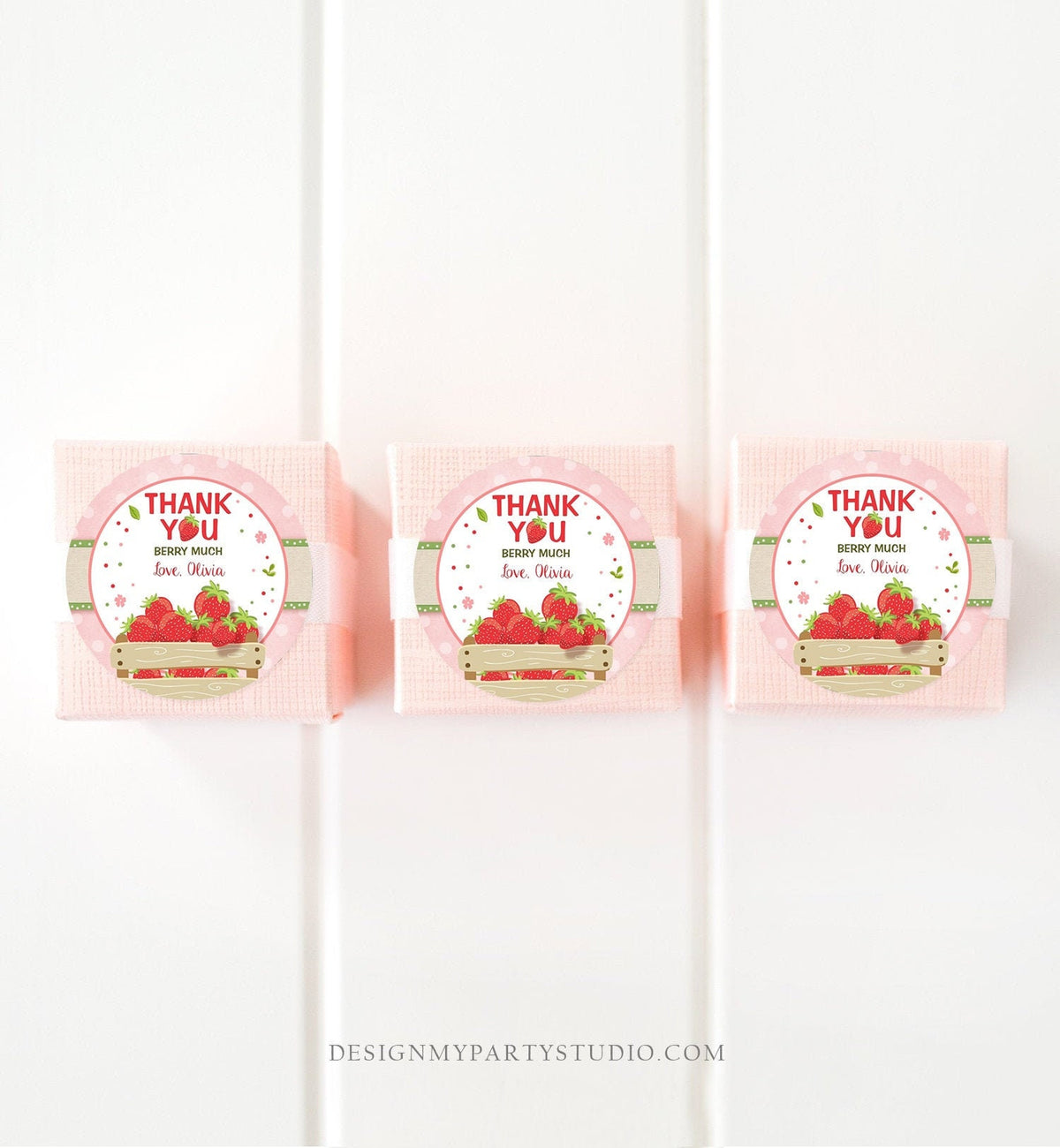Editable Strawberry Favor Tag Strawberry Birthday Thank You Round Tag Label Berry Much Gift Tag Stickers Digital Template Printable 0091