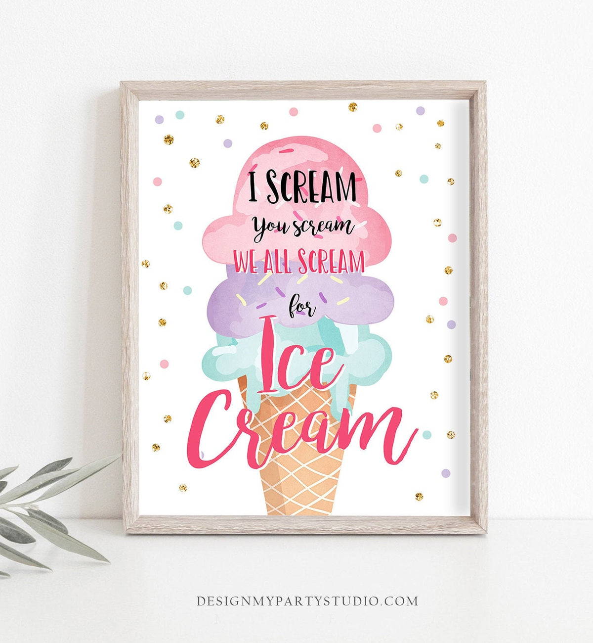 Ice Cream Sign I Scream You Scream We all Scream for Ice Cream Birthday Party Sign Ice Cream Social Pink Mint Purple Download Printable 0243
