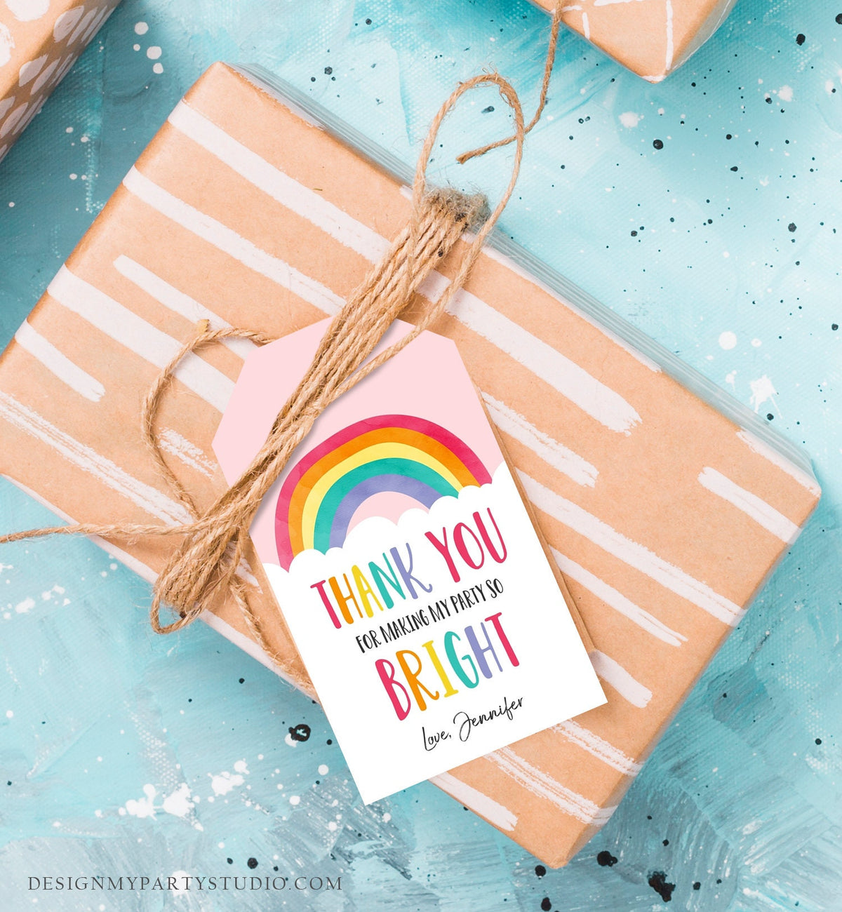 Editable Rainbow Favor Tags Rainbow Birthday Baby Shower Thank You Tags Colorful Girl Boy Blue Pink Digital Template Printable 0272