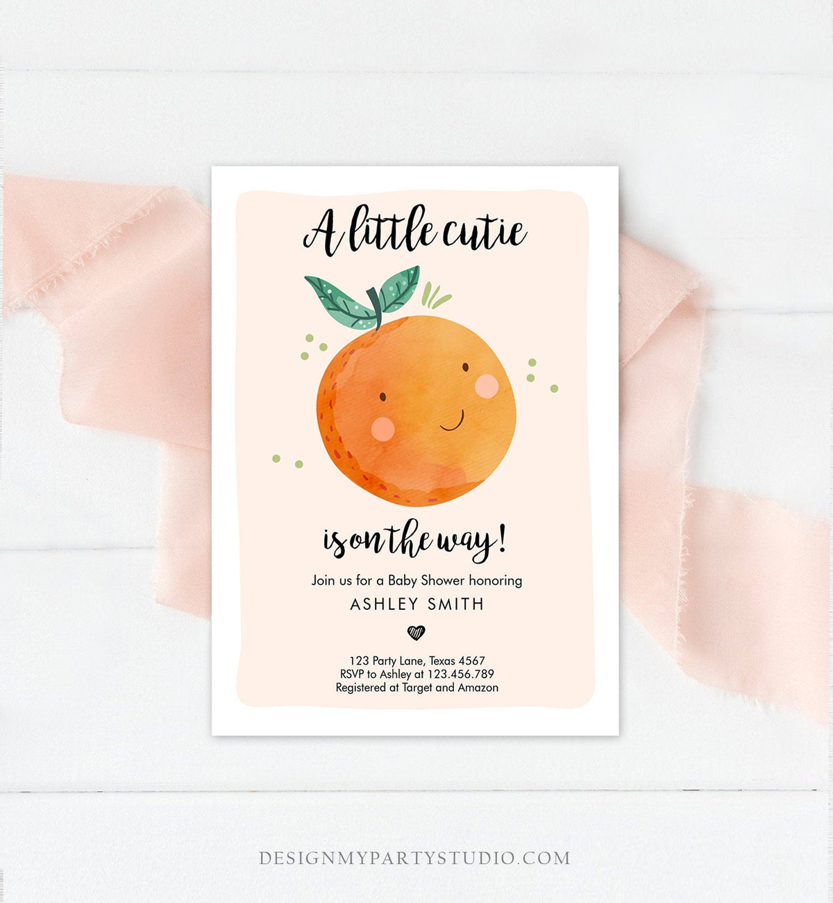 Editable A Little Cutie is on The Way Baby Shower Invitation Clementine Orange Coed Shower Neutral Digital Evite Template Printable 0330