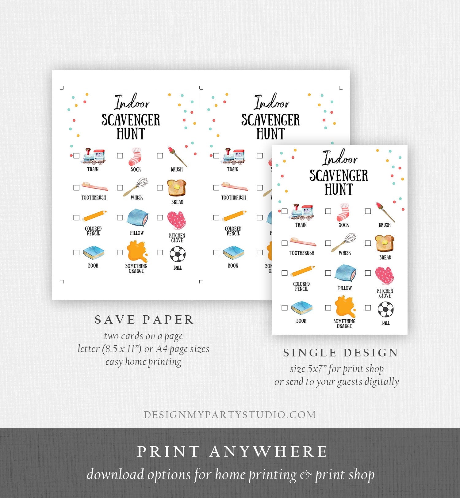 Editable Indoor Scavenger Hunt for Kids Preschool Game Toddler Activity Printable Game Day Play Activities for Kids Download Corjl Template