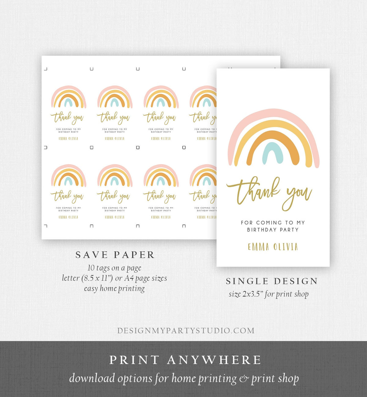 Editable Rainbow Favor Tags Rainbow Birthday Thank you tags Pastel Rainbow Tags Girl Birthday Rainbow Party Digital Template Printable 0331