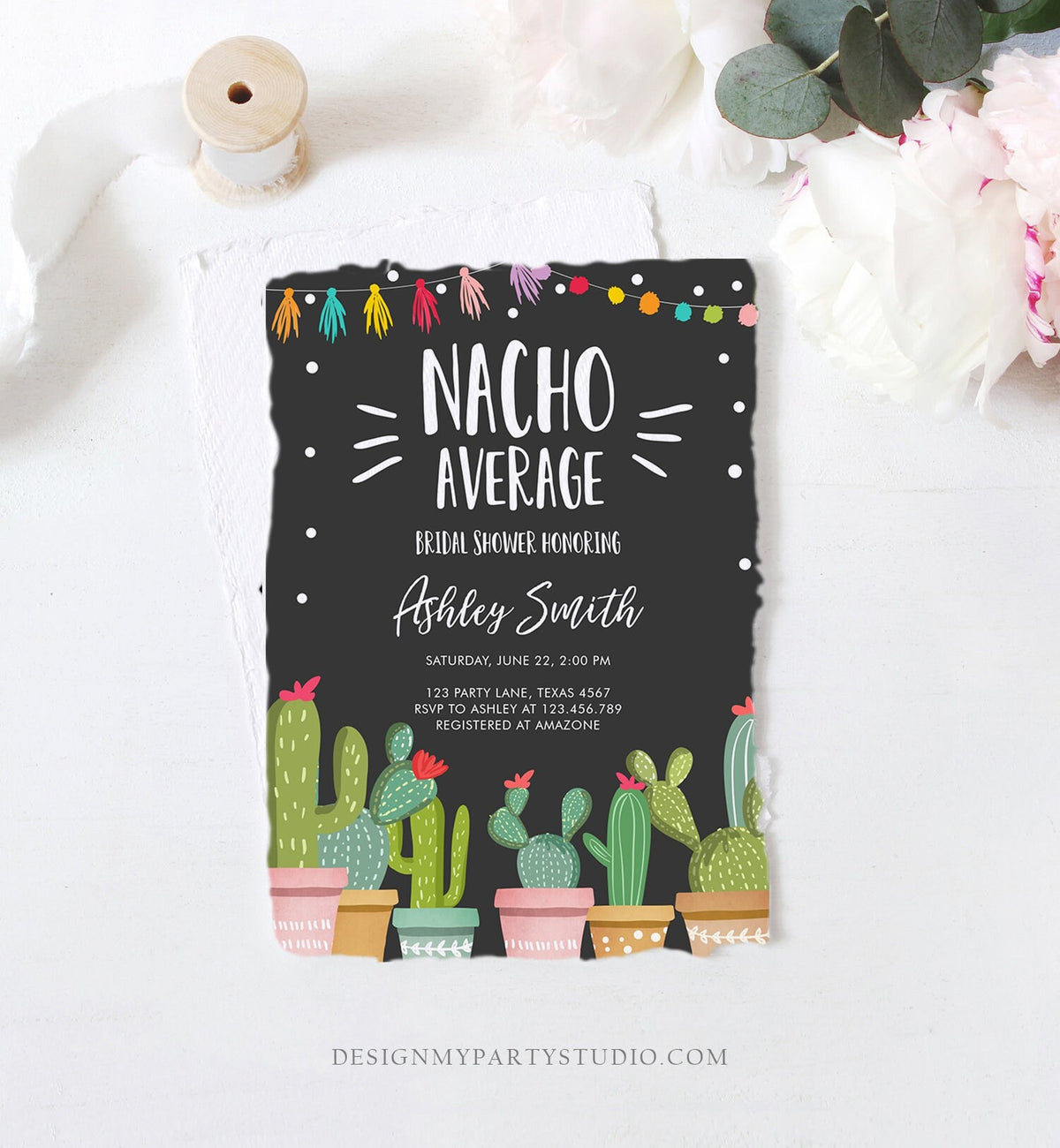 Editable Nacho Average Bridal Shower Invitation Fiesta Cactus Mexican Bachelorette Party Taco Bout Love Coed Corjl Template Printable 0254