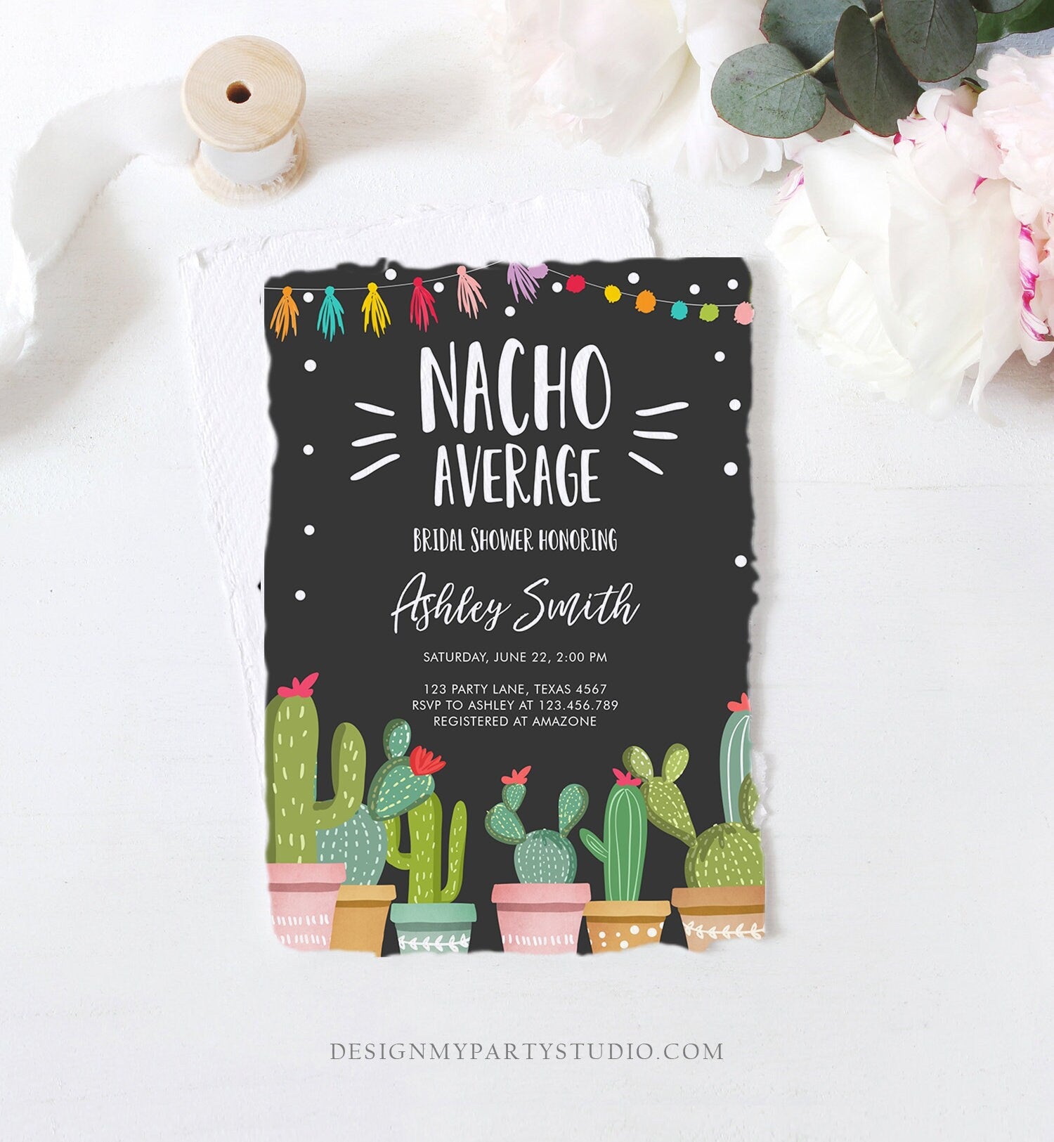Editable Nacho Average Bridal Shower Invitation Fiesta Cactus Mexican Bachelorette Party Taco Bout Love Coed Corjl Template Printable 0254