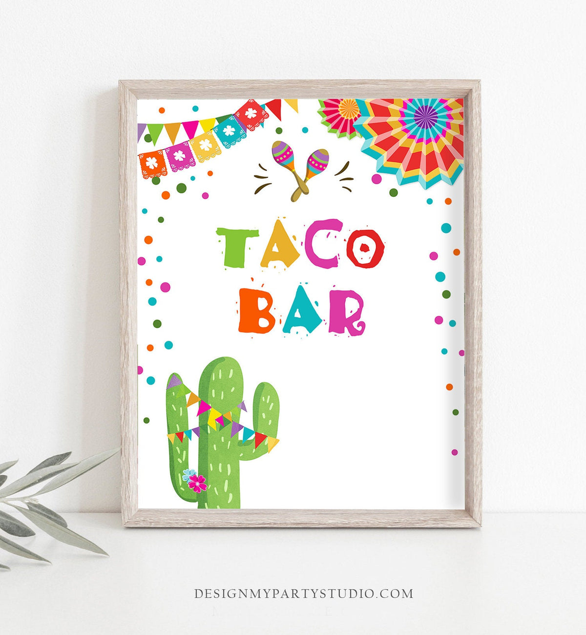 Fiesta Taco Bar Sign Fiesta Theme Bridal Shower Baby Shower Decor Cactus Succulent Table Taco Sign 8x10 Digital Download Printable 0045