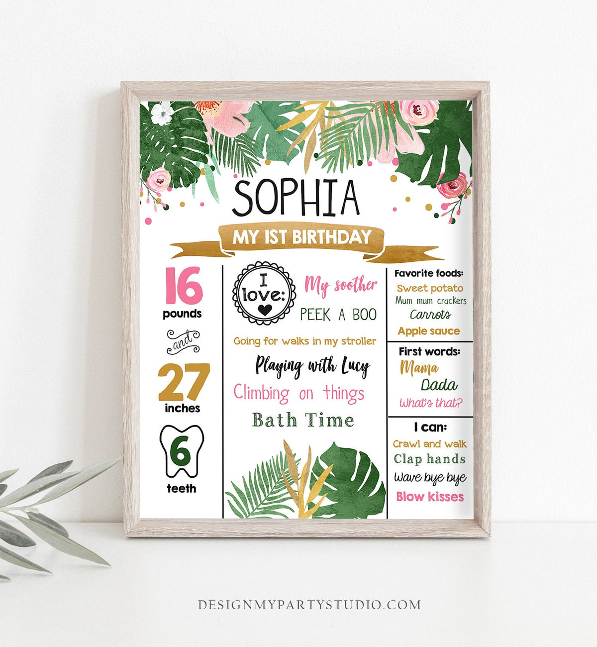 Editable Safari Animals Birthday Milestones Sign Girl Pink Wild One First Birthday Party Animals Digital Download Template Printable 0332