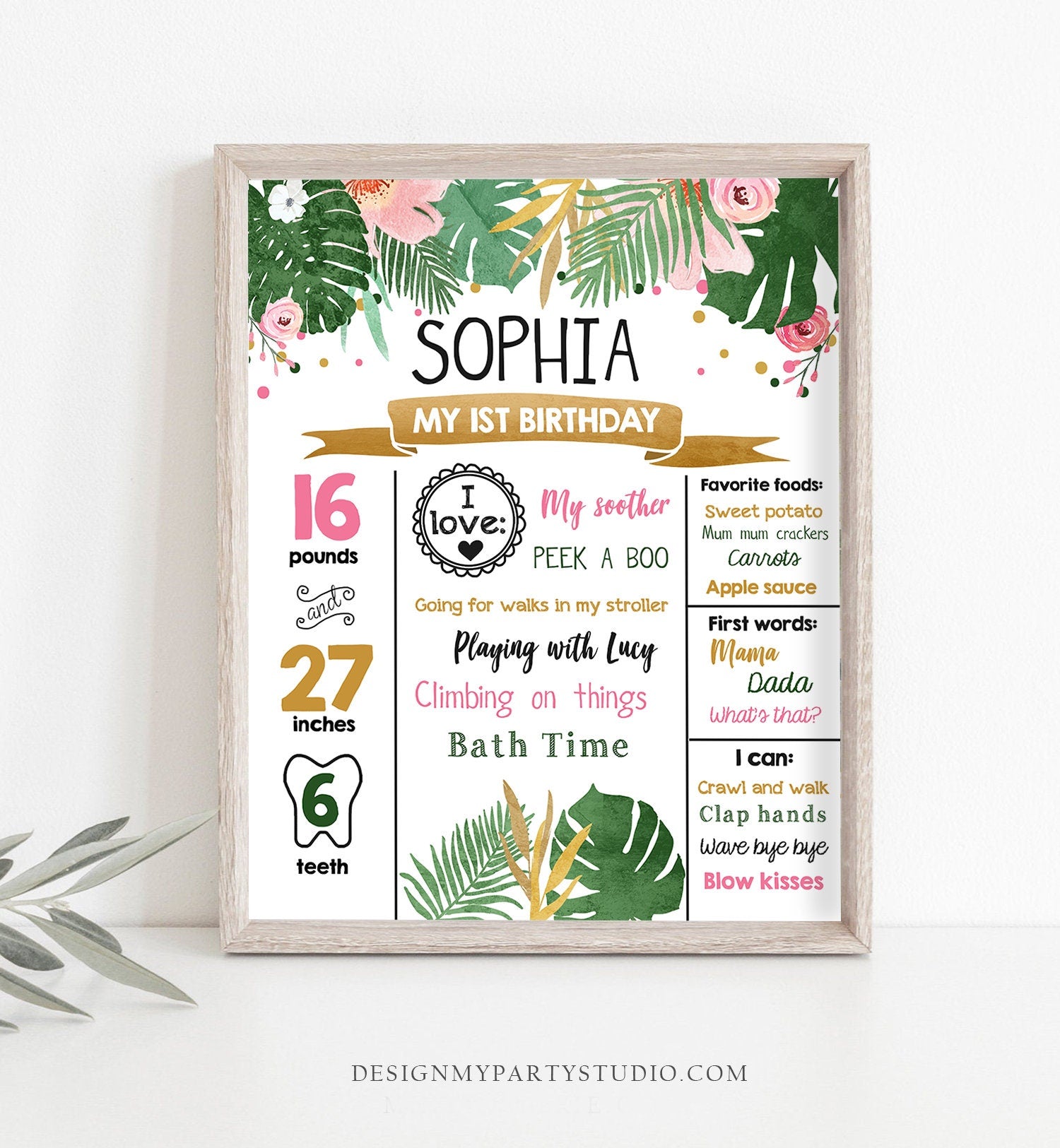 Editable Safari Animals Birthday Milestones Sign Girl Pink Wild One First Birthday Party Animals Digital Download Template Printable 0332