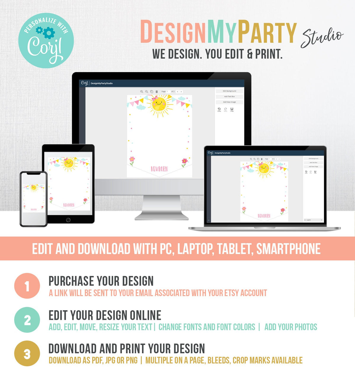 Editable Little Sunshine Monthly Photo Banner First Birthday Banner Pink Girl Bow Sunshine Birthday Decor Summer Digital Corjl Template 0141