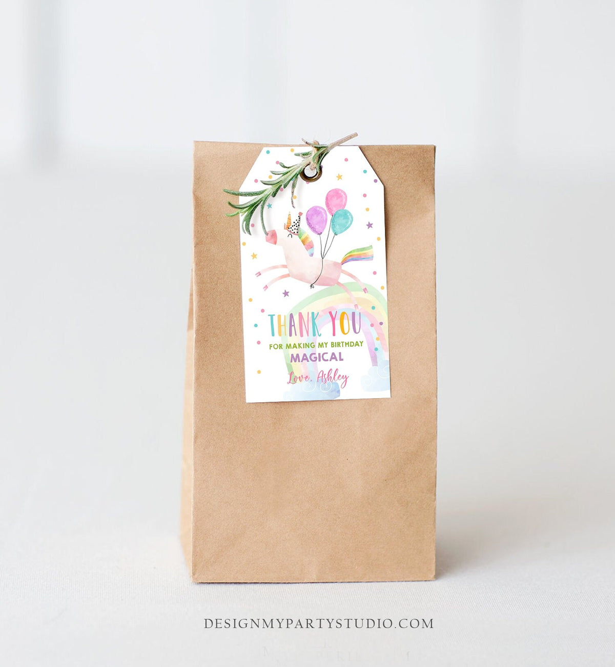 Editable Unicorn Favor Tag Drive By Birthday Favors Party Parade Magical Rainbow Thank You Gift Tags Pink Girl Corjl Template Printable 0336