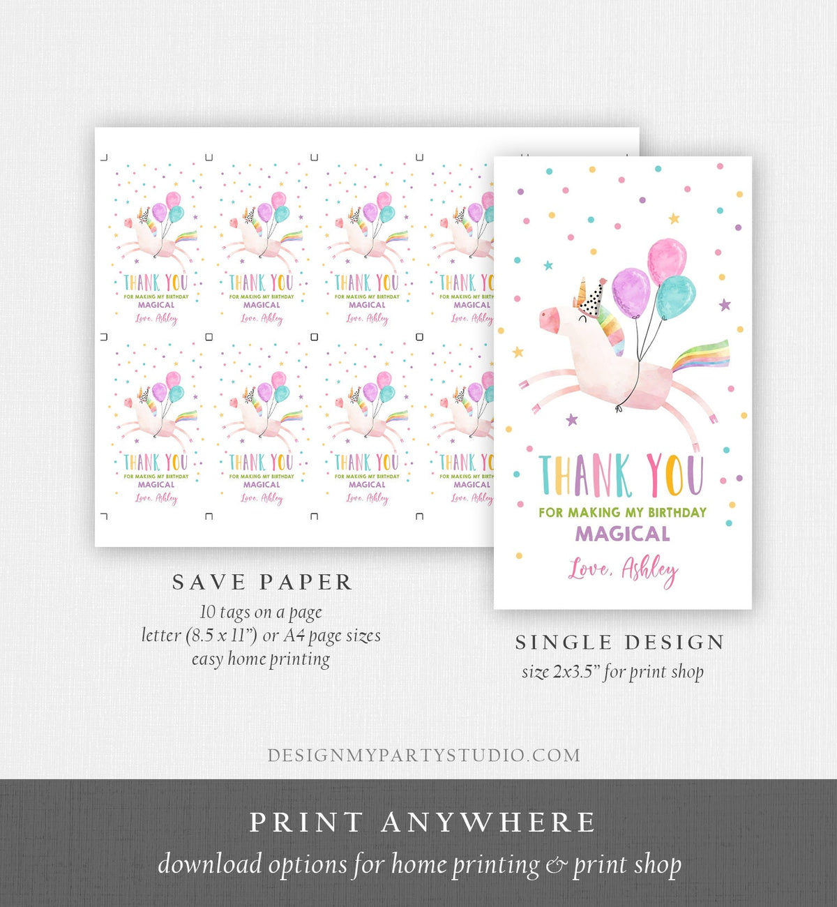 Editable Unicorn Favor Tag Birthday Favors Party Magical Rainbow Baby Shower Thank You Gift Tag Girl Digital Template Printable 0336