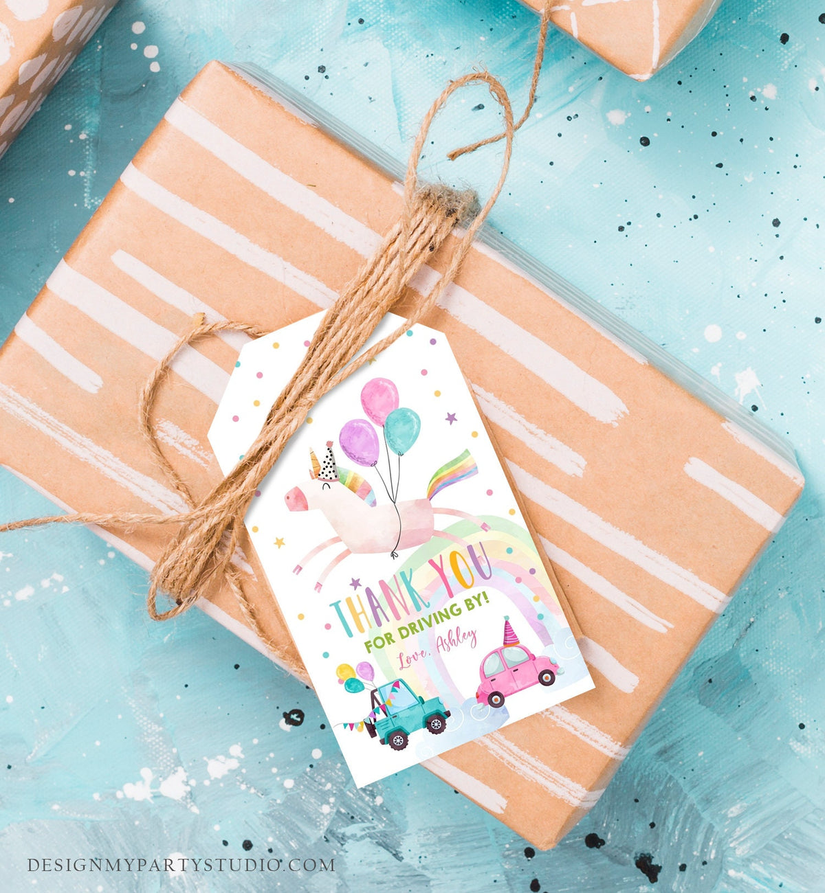 Editable Unicorn Favor Tag Drive By Birthday Favors Party Parade Magical Rainbow Thank You Gift Tags Pink Girl Corjl Template Printable 0336