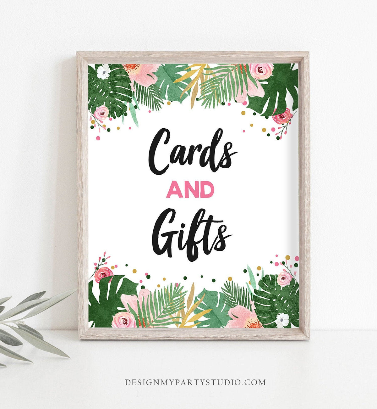 Cards And Gifts Sign Table Decor Wild One Tropical Safari Birthday Sign Gift Table Girl Pink Gold Party Animals Party Jungle Printable 0332