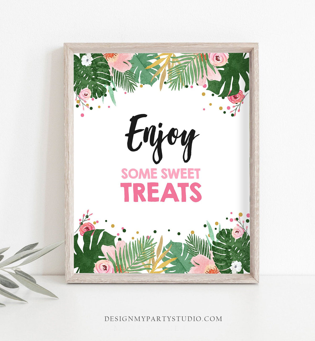 Enjoy Some Sweet Treats Birthday Sign Boy Safari Animals Party Wild One Snack Tropical Girl Gold Jungle Zoo Table Sign Decor Printable 0332
