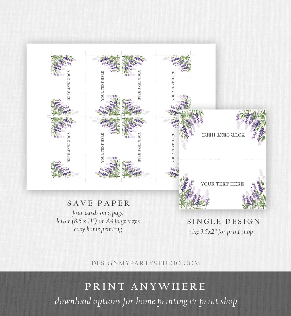 Editable Lavender Food Labels Place Card Lavender Tent Card Insert Card Bridal Shower Boho Greenery Floral Digital Template Printable 0206