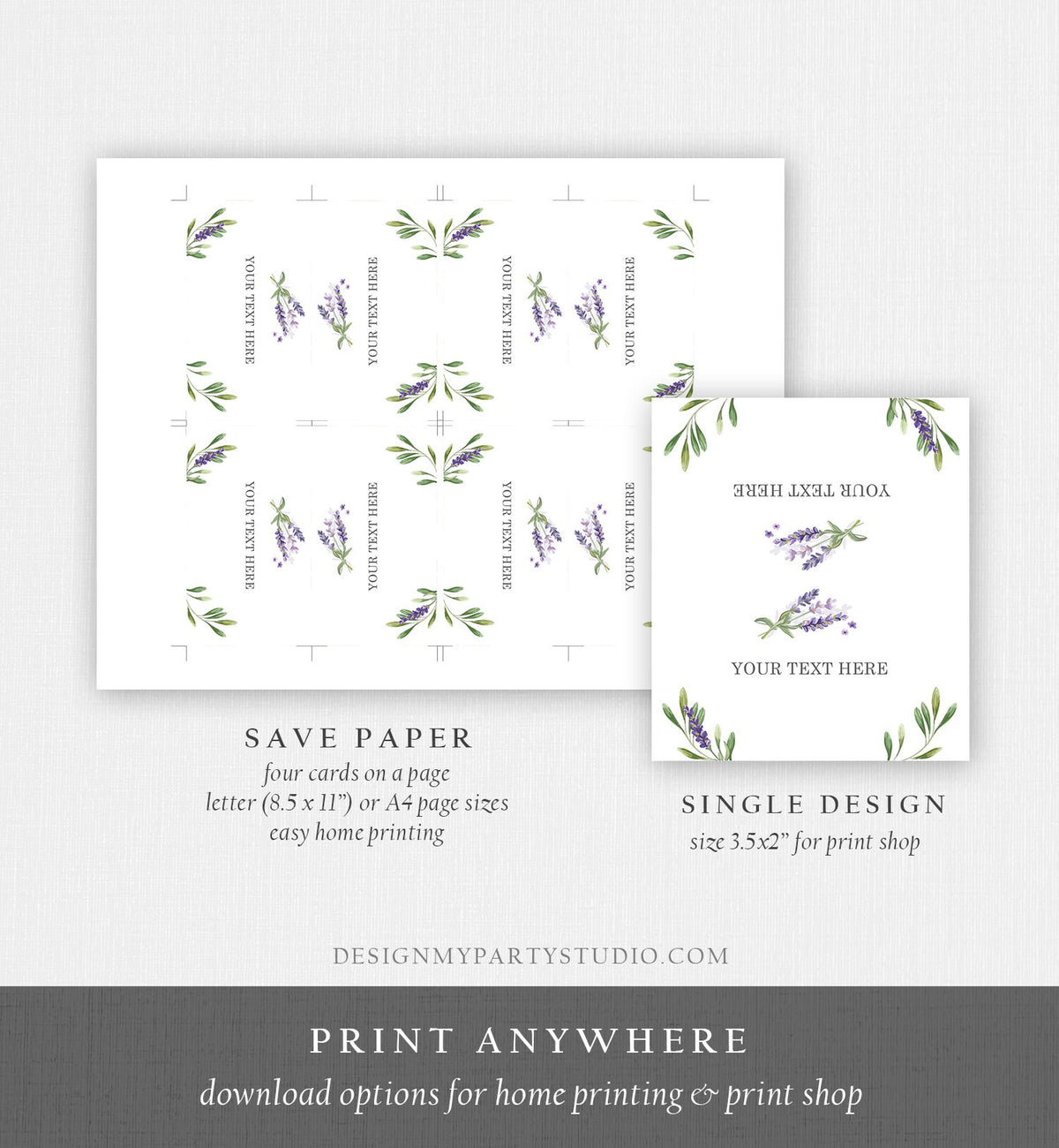 Editable Lavender Food Labels Place Card Lavender Tent Card Escort Card Bridal Shower Boho Greenery Floral Corjl Template Printable 0206
