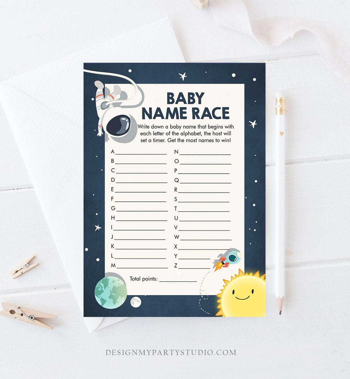 Editable Baby Name Race Baby Shower Game Space Baby Shower Activity Astronaut Rocket Boy Space Ship Fun Names Template Printable 0046
