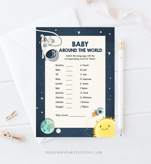 Editable Baby Around the World Game Travel Baby Shower Game Space Baby Shower Activity Astronaut Rocket Boy Corjl Template Printable 0046