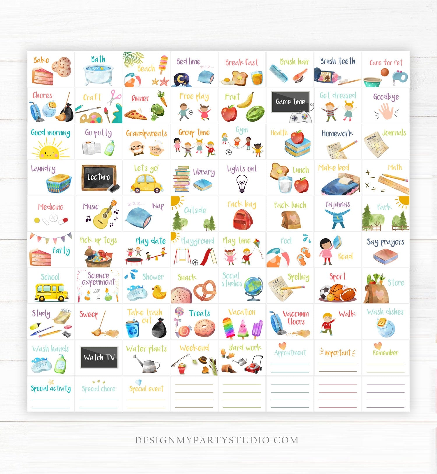 Editable Visual Schedule Kids Daily Routine Chart 80 Cards Chores School Homeschool Preschoolers Calendar Daycare Template Printable 0341