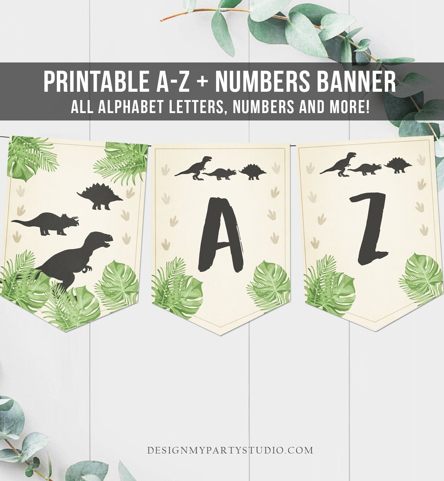 dinosaur-birthday-banner-a-z-alphabet-numbers-banner-first-happy-birth-design-my-party-studio for Free Printable Happy Birthday Banner Letters Pdf Dinosaur Birthday Banner A-Z Alphabet Numbers Banner First Happy Birth - Design My Party Studio for Free Printable Happy Birthday Banner Letters Pdf