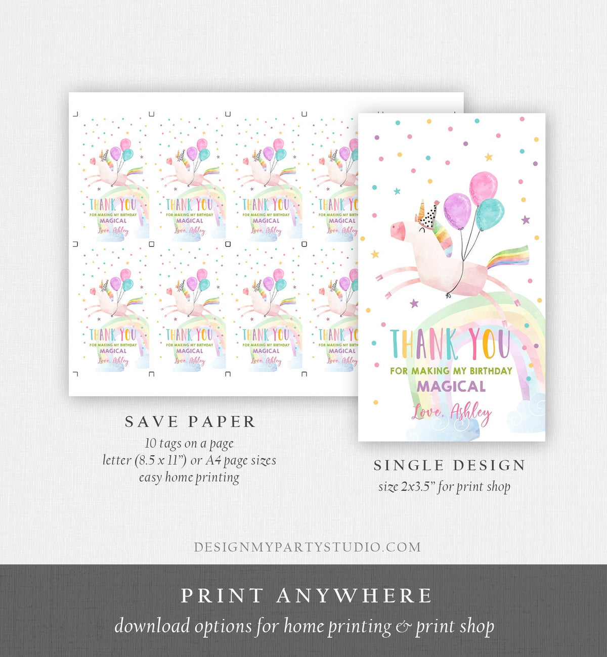 Editable Unicorn Favor Tag Drive By Birthday Favors Party Parade Magical Rainbow Thank You Gift Tags Pink Girl Corjl Template Printable 0336