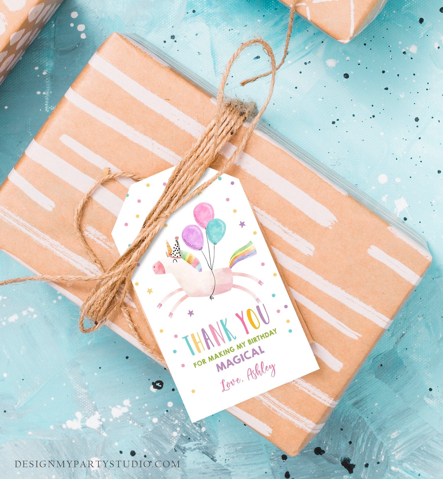 Editable Unicorn Favor Tag Birthday Favors Party Magical Rainbow Baby Shower Thank You Gift Tag Girl Digital Template Printable 0336