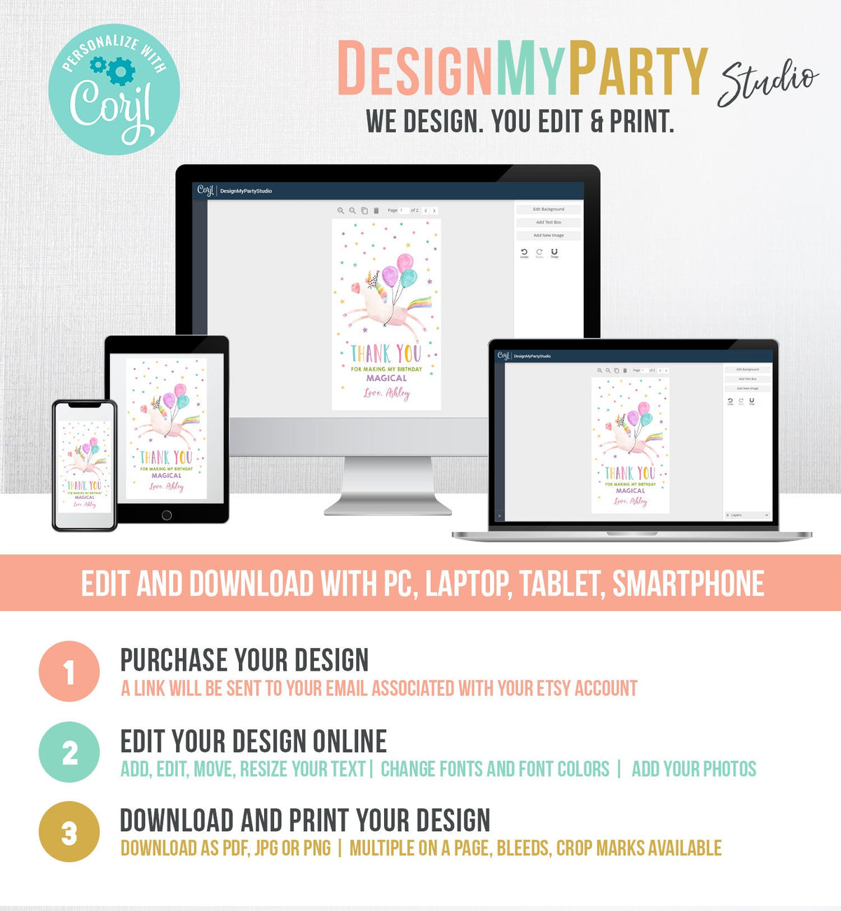 Editable Unicorn Favor Tag Birthday Favors Party Magical Rainbow Baby Shower Thank You Gift Tag Girl Digital Template Printable 0336