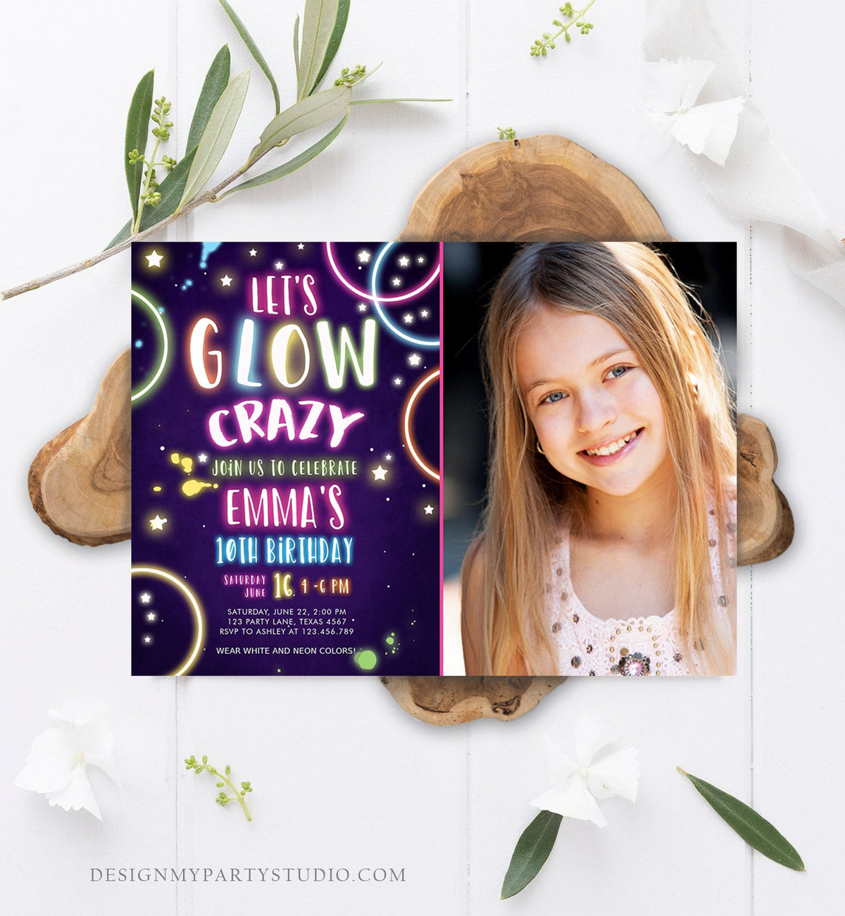 Editable Let&#39;s Glow Crazy Birthday Invitation Glow Party Neon Glow In The Dark Party Girls Teen Pink Download Printable Template Corjl 0172