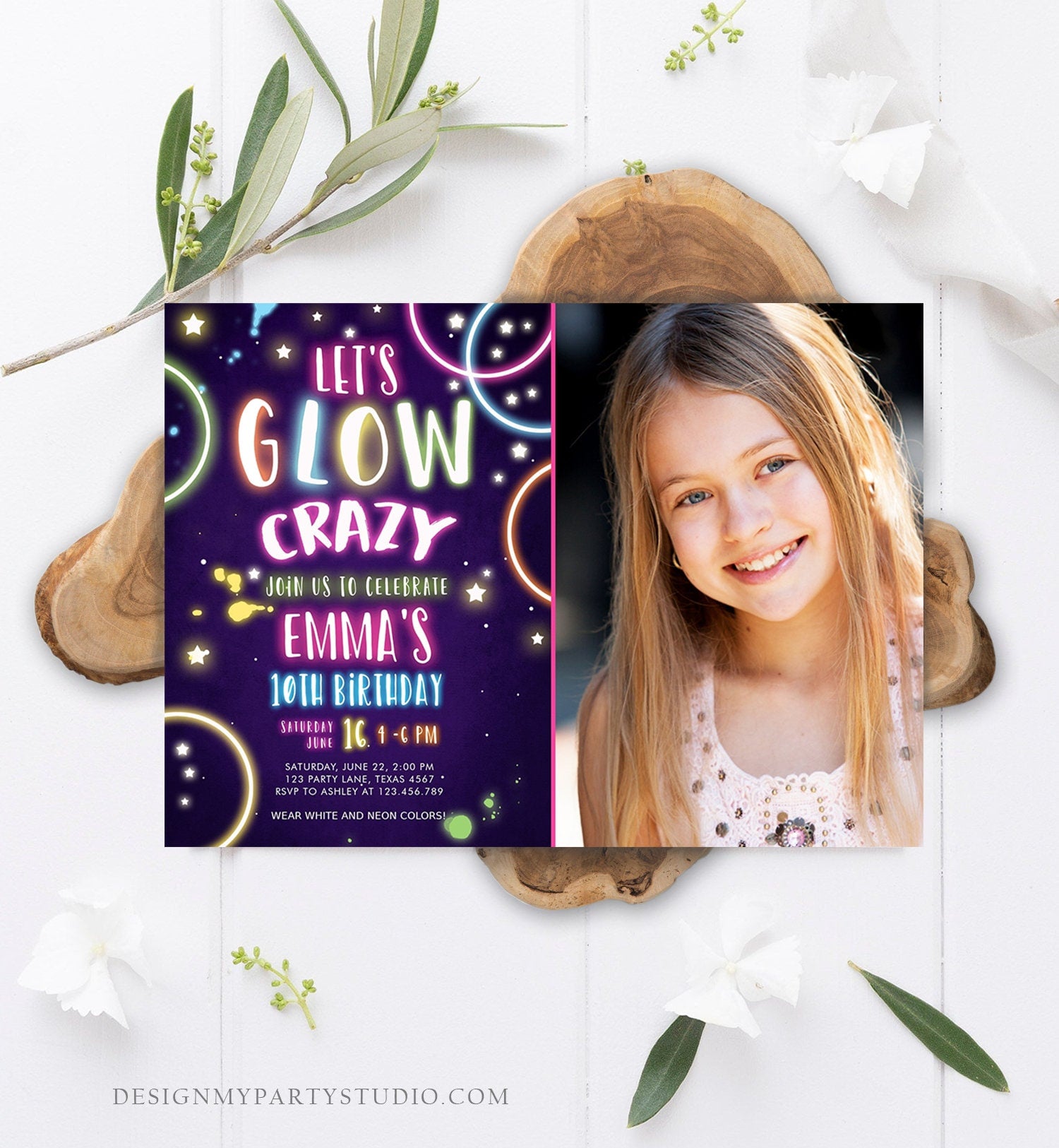 Editable Let's Glow Crazy Birthday Invitation Glow Party Neon Glow In The Dark Party Girls Teen Pink Download Printable Template Corjl 0172