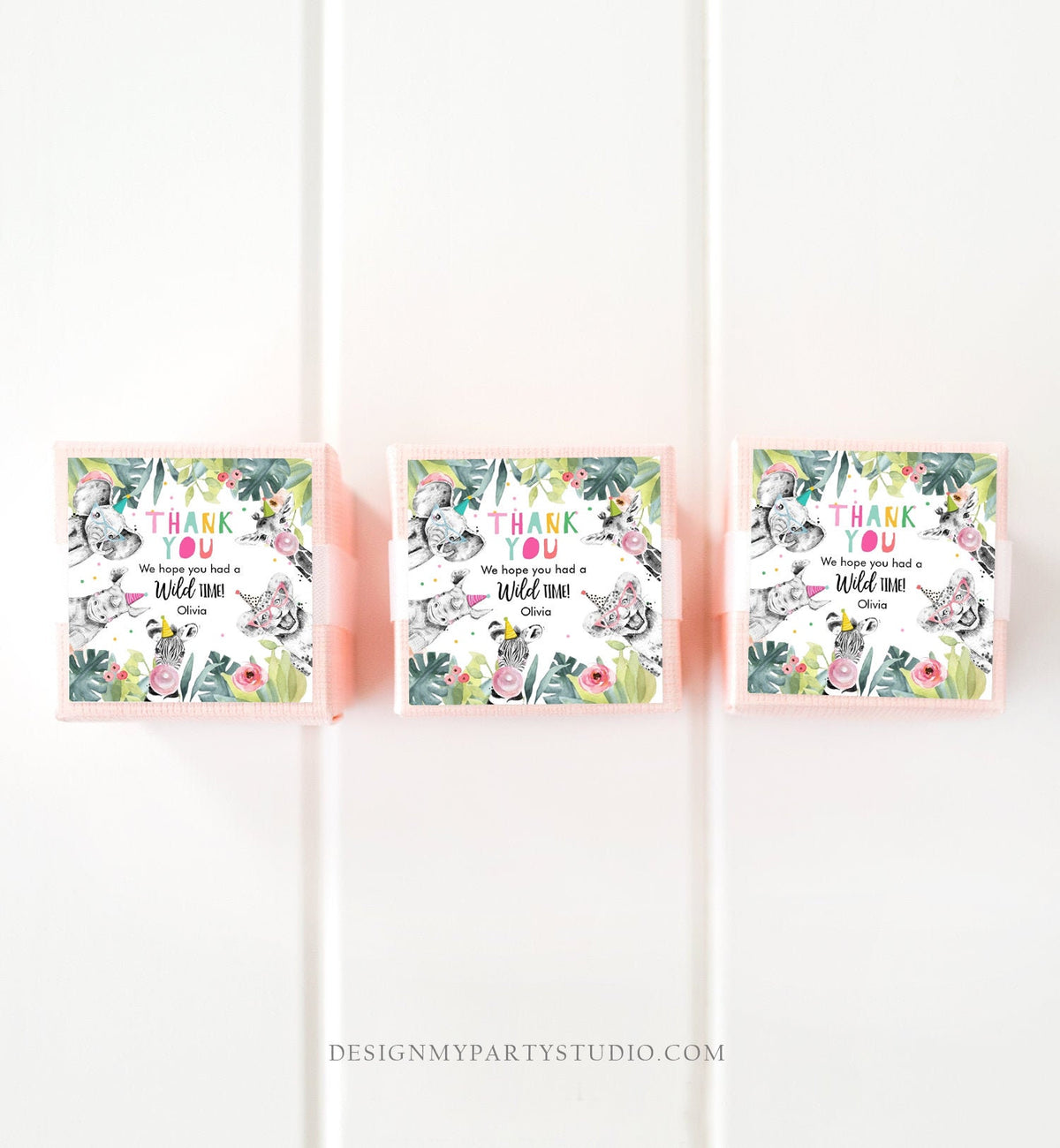 Editable Party Animals Favor Tag Wild One Animals Thank You Gift Safari Animals Birthday Wild Time Stickers Digital Template Printable 0322
