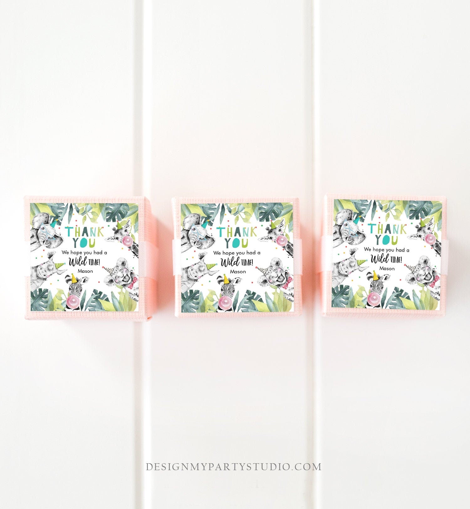 Editable Party Animals Favor Tag Wild One Safari Animals Thank You Wild Time Zoo Gift Boy Birthday Stickers Digital Template Printable 0322