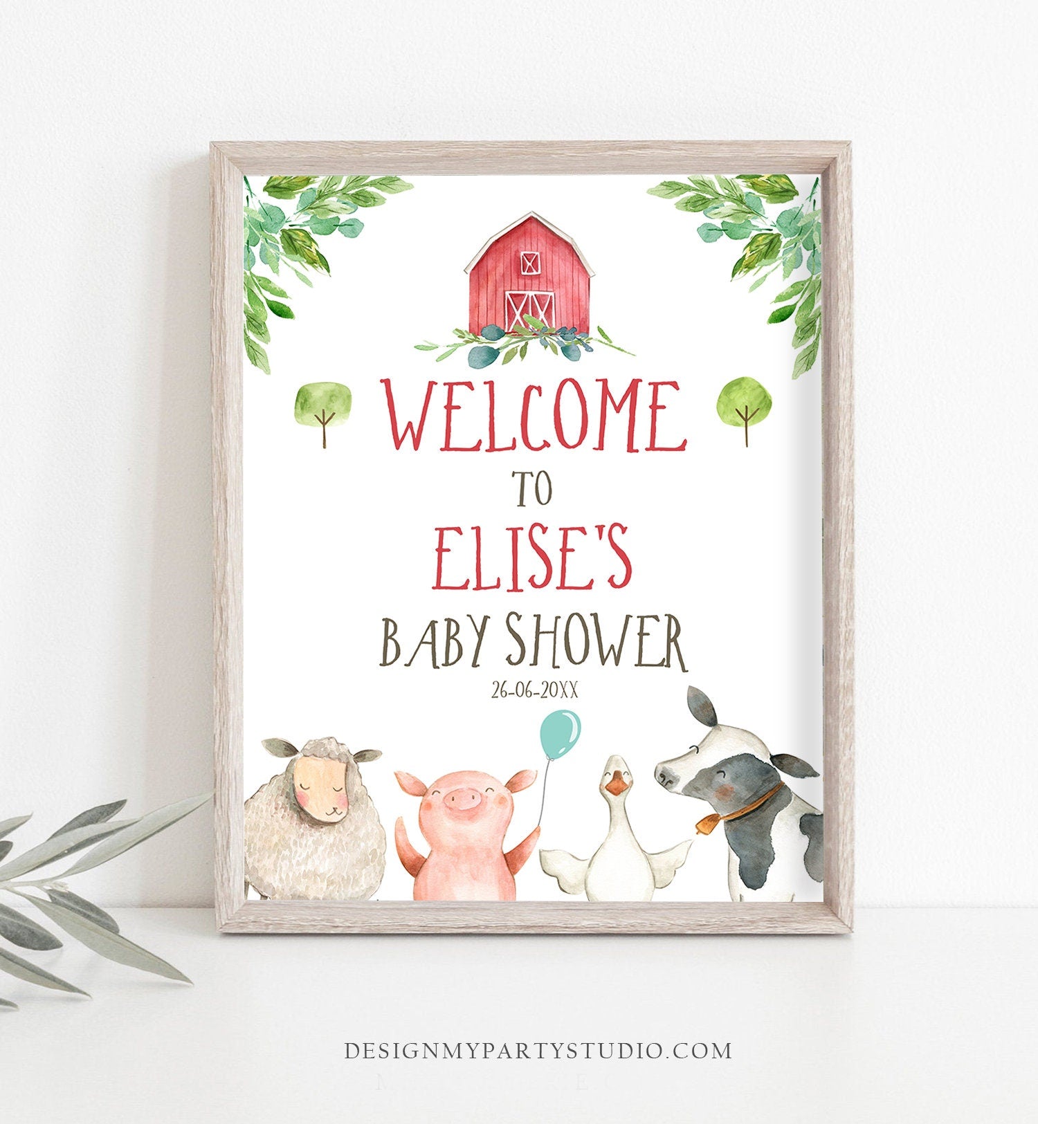 Editable Farm Animals Baby Shower Welcome Sign Boy Barn Barnyard Birthday Sign Party Animals Digital Download Template Printable 0155