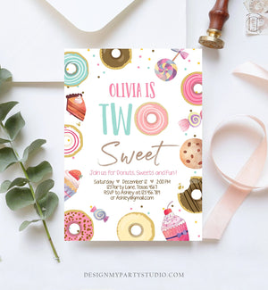 Editable Two Sweet Birthday Invitation Sweet Celebration Second Birthday Party Pink Girl Candy Land Digital Download Template Corjl 0339