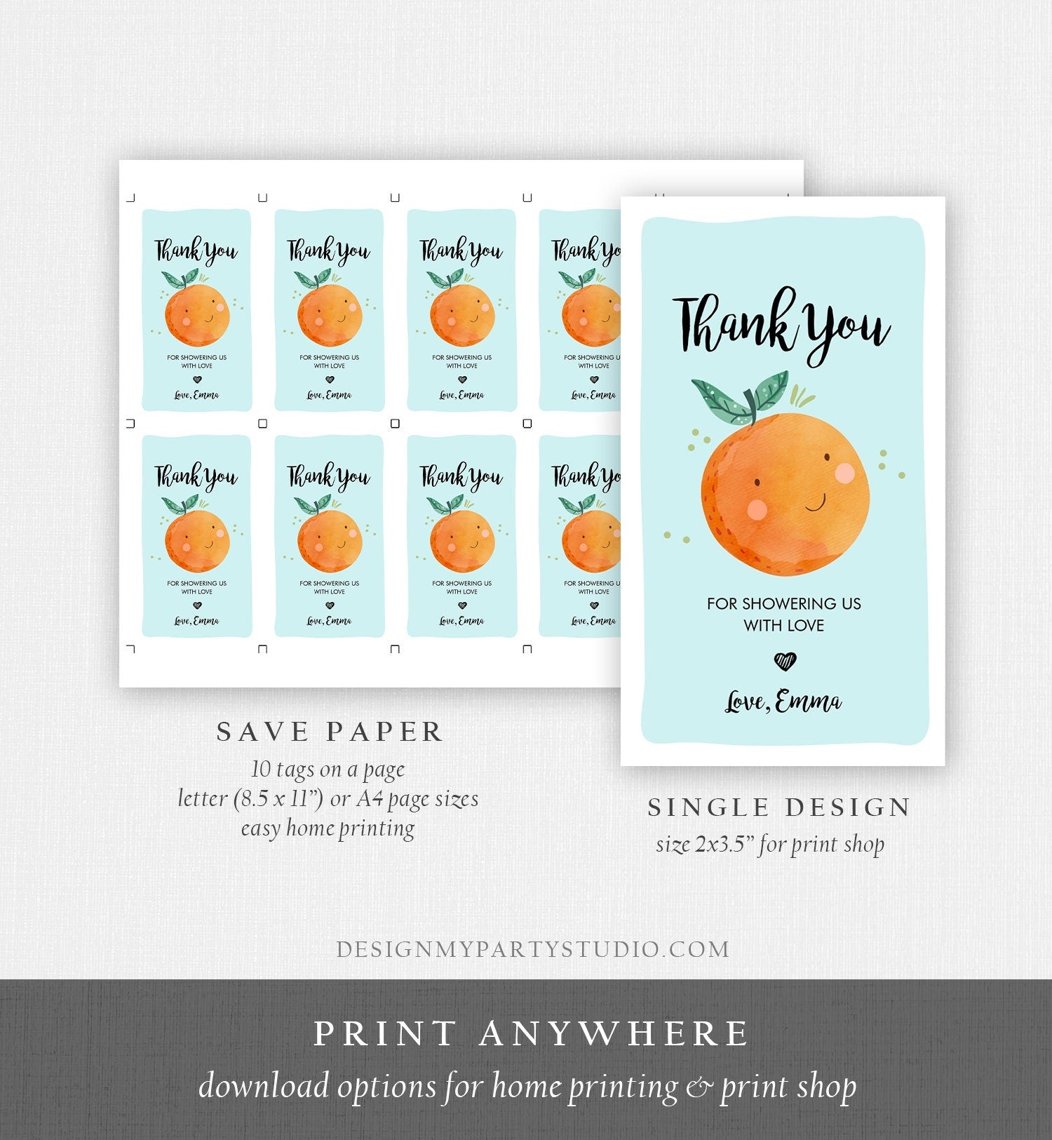 Editable A Little Cutie is on The Way Favor Tag Orange Clementine Baby Shower Cutie Gift Tag Blue Boy Template Corjl Printable 0330