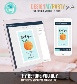 Editable A Little Cutie is on The Way Favor Tag Orange Clementine Baby Shower Cutie Gift Tag Blue Boy Template Corjl Printable 0330