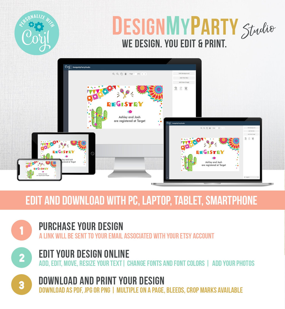 Editable Fiesta Insert Card Registry Card Enclosure Baby Bridal Shower Birthday Cactus Mexican Succulent Digital Template Printable 0045